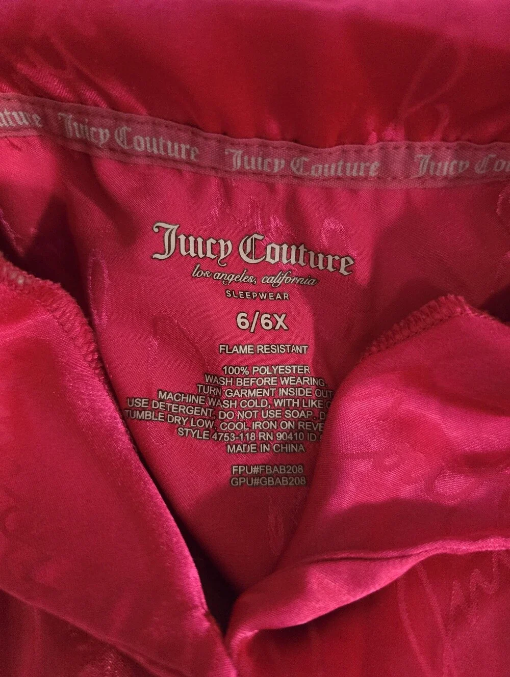 Juicy Couture Girls Bright Pink Satin Pajama Set